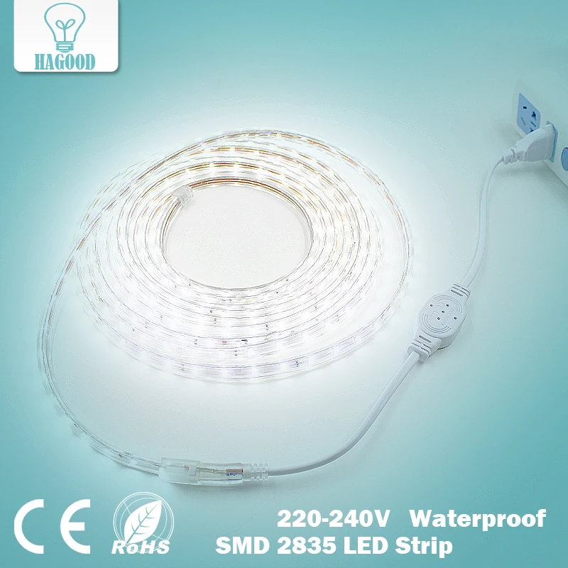 cheap 1M 30M 220V High voltage 2835 led strip flexible light+Power plug,warm cold white RGB strip,diode tape,waterproof LED light