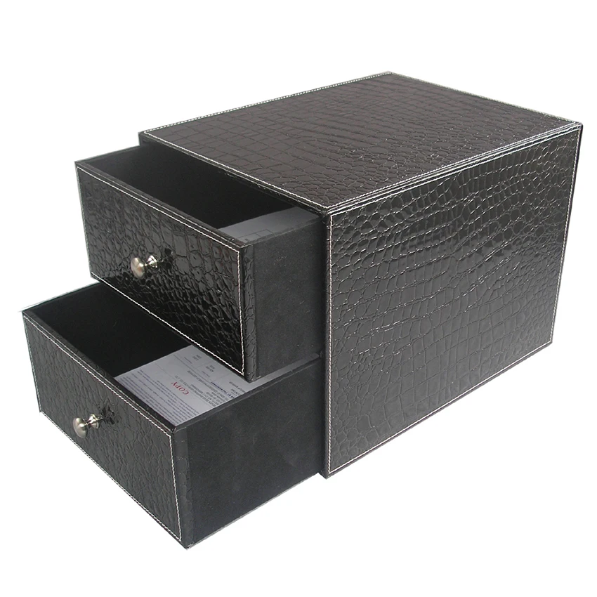 Buy 2 Drawer/Double Layer Leather Office Desk File