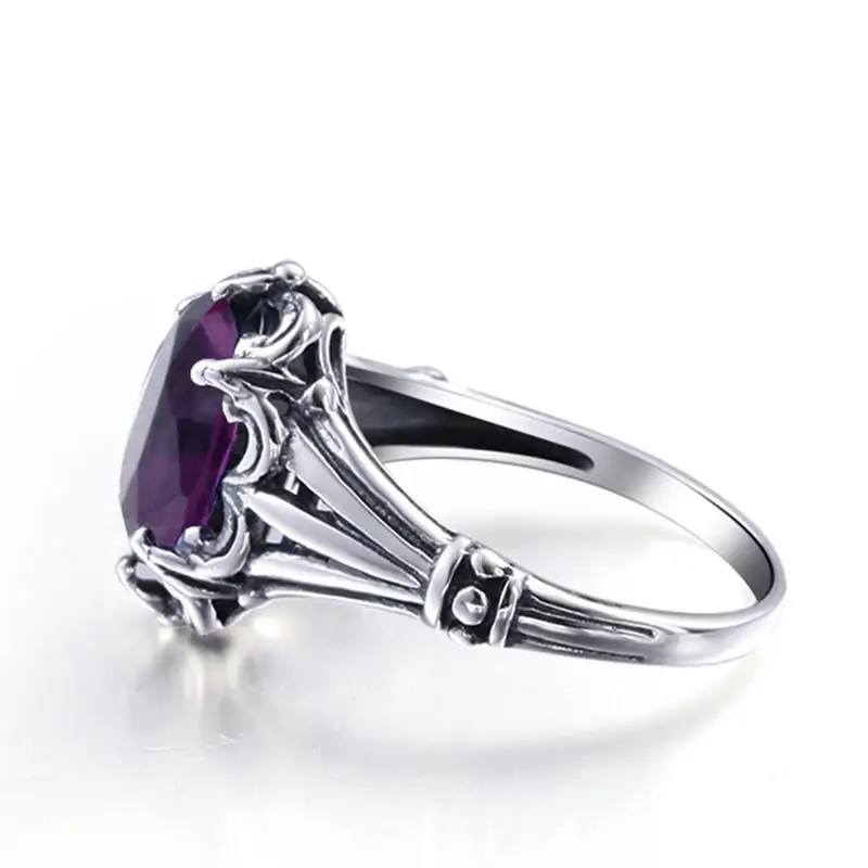 Szjinao очаровательное кольцо с камнем, аметист, модные женские свадебные украшения в виде цветка, одноцветные кольца для помолвки из серебра 925 пробы, Bague Femme