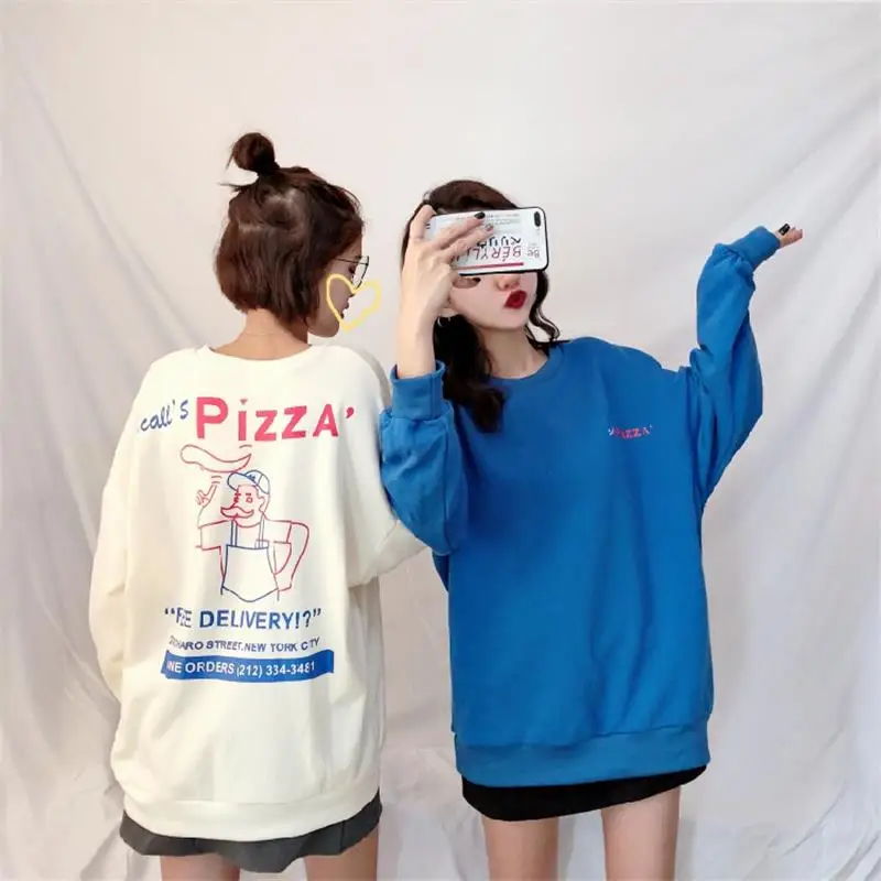2018 Ins свитер с изображением пиццы дяди свободный женский японский Harajuku Ulzzang
