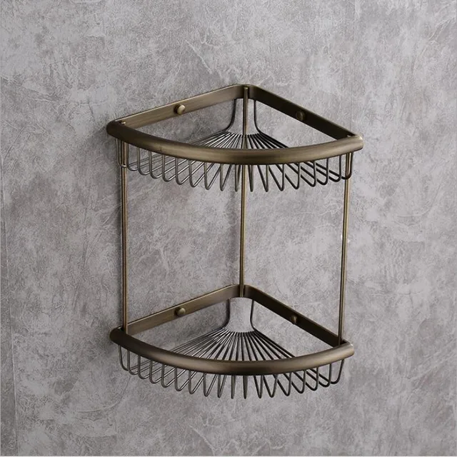 Wall Mounted Antique/Chrome Copper bathroom corner shelf Dual Tier