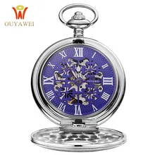 OUYAWEI Pocket Mechanical Watch Men Steampunk Vintage Pendant Watch Necklace Chain Antique Fob Watches Relogio bolso Hand Wind