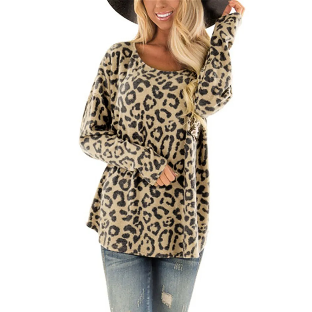 

Fashion T Shirt Women's Sexy O-Neck Leopard Print Long Sleeve T-Shirt Plus Size Tee Shirt Femme Manche Longue T Shirt Women