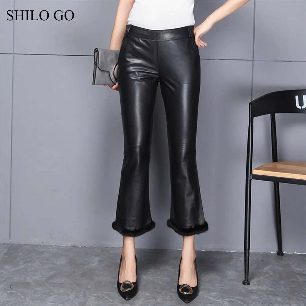 SHILO GO Leather Pants Womens Spring Fashion sheepskin genuine leather ...