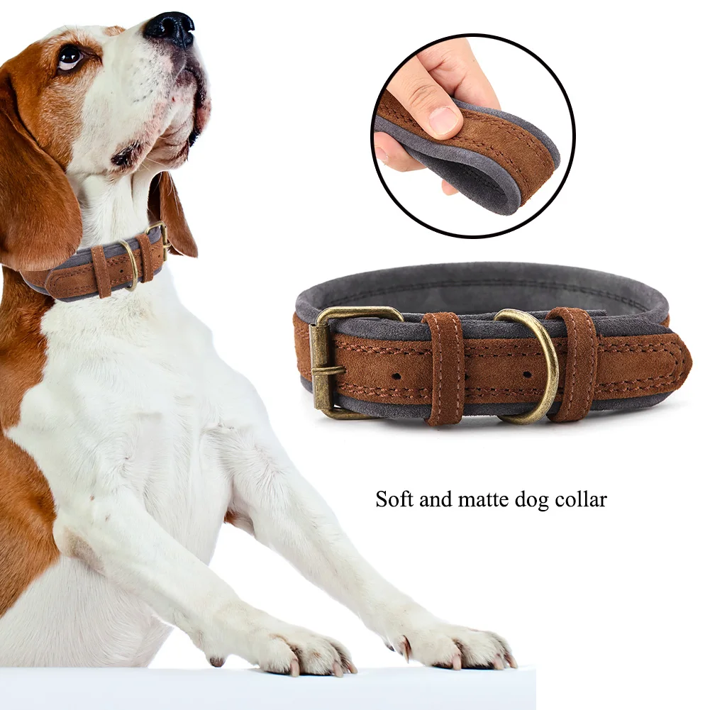 Dual layer Soft Matte Artificial Leather Adjustable Pet Dog Collar for Medium and Large Dogs