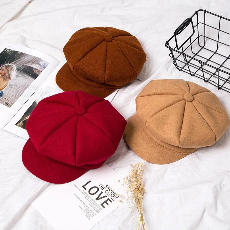 

Beret Cotton Solid Cap Women Wool Octagonal Hat Casual Streetwear Hat For Women Sun Hats Peaked Caps Winter Warm Baseball Caps