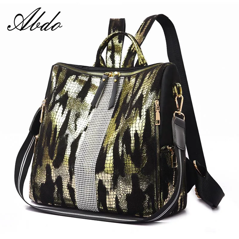 

Sequins backpack women's black bag famous brand girl backpack long shoulder strap high quality leopard backpack 2019 new