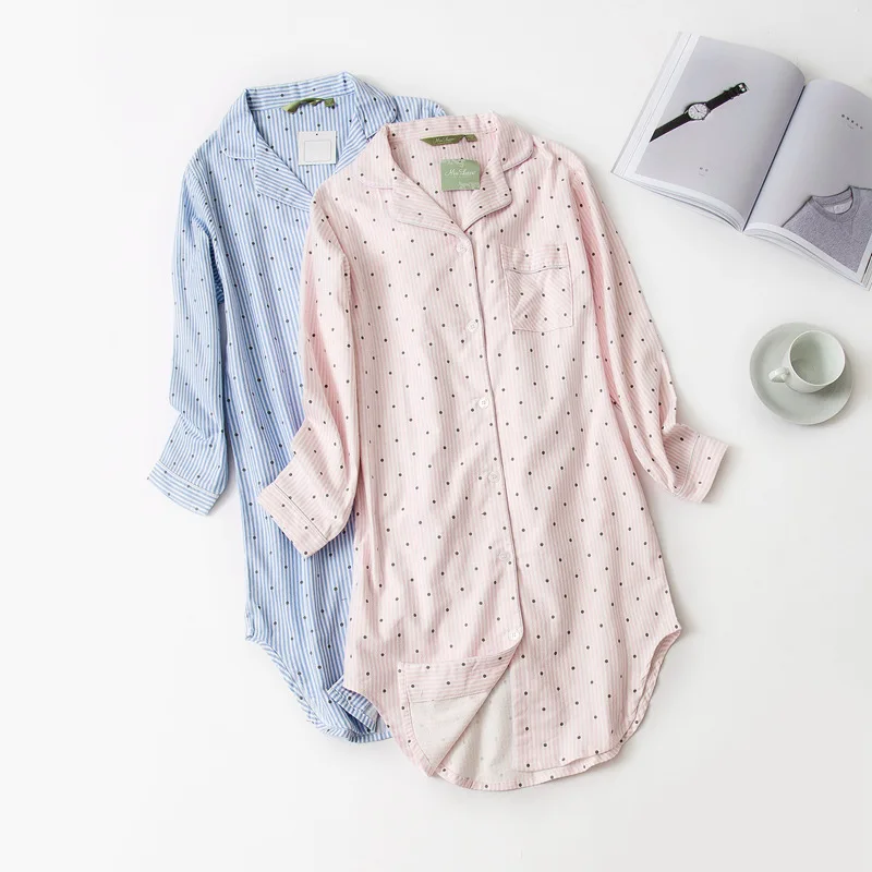 

Women Night Shirts Stripe Nightdress Polka Dot Nightgowns Sleeping Shirt Sleepshirts Cotton Sleepwear Nightgowns Sleepshirts
