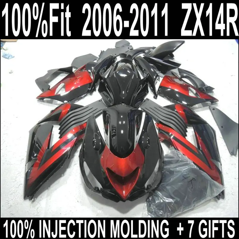 7 подарков Обтекатели для Kawasaki 2006-2011 zx14r ниндзя ZX-14R 06 07 08 09 00 11 Красный Черный