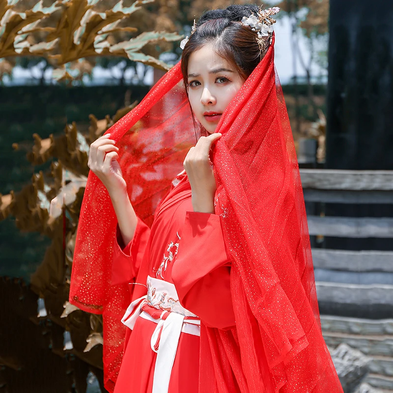 Красный Hanfu для женщин вышивка танцевальный костюм Китайский фестивальный наряд народная сценическая одежда Восточное сказочное платье DF1014