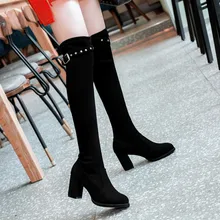 YOUYEDIAN/женские сапоги; коллекция года; Черные Сапоги выше колена; зимняя женская обувь на высоком каблуке; высокие сапоги до бедра; размер 35-40; Botas mujer
