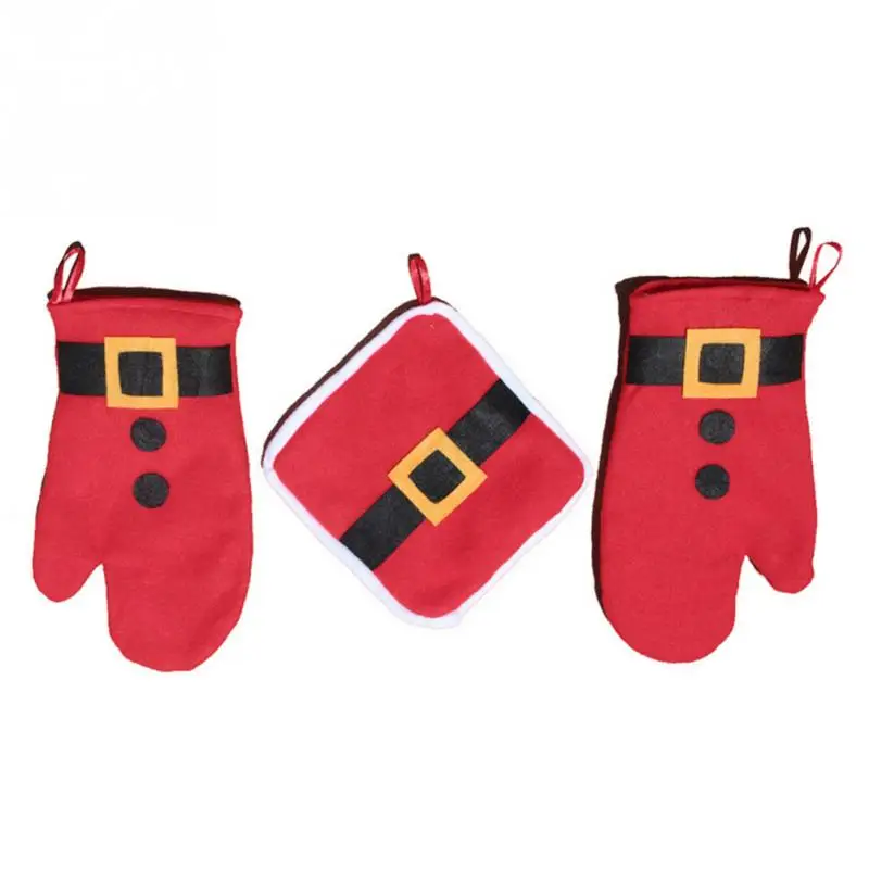 Merry Christmas Xmas Thanks Giving Oven Gloves + Heat Pads Santa Style Red | Дом и сад