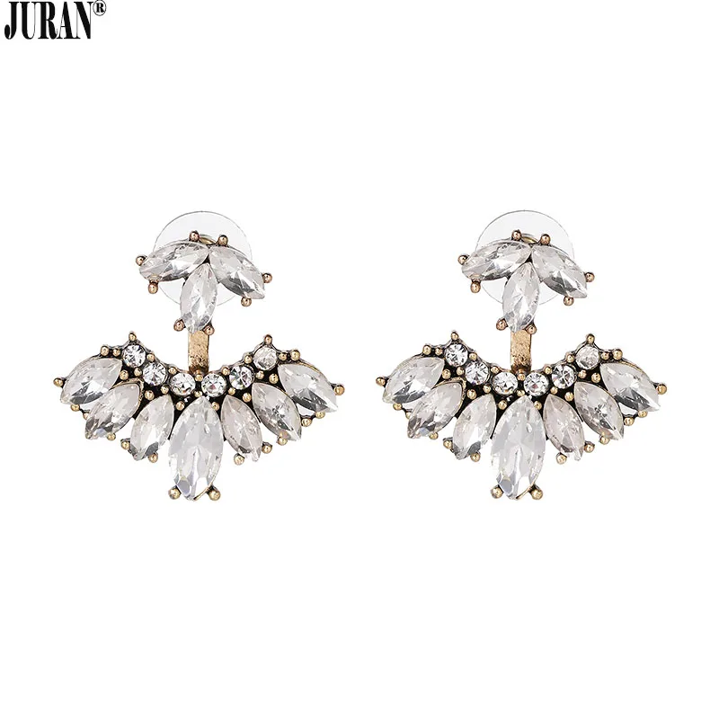 JURAN, винтажные золотистые серьги с кристаллами для женщин, 2 цвета, эффектные ушные куртки, Кристальные милые серьги-гвоздики, Brincos, модные украшения