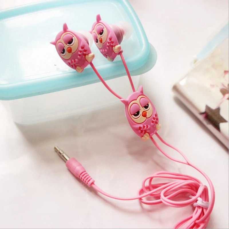 CHICLITS Cute Owl Earphone 3.5mm 3D Stereo Cartoon In-ear Earbus MP3 MP4 Music Universal Earplugs Girl Kid Earphones For Phones