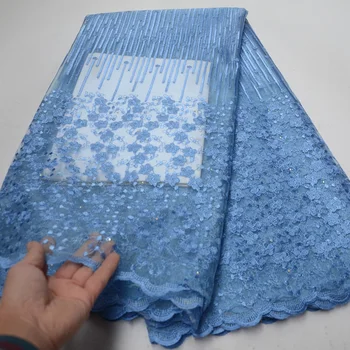 

10 colros (5yards/pc) skyblue African tulle lace fabric with delicate embroidery latest French net lace for party dress FLP028