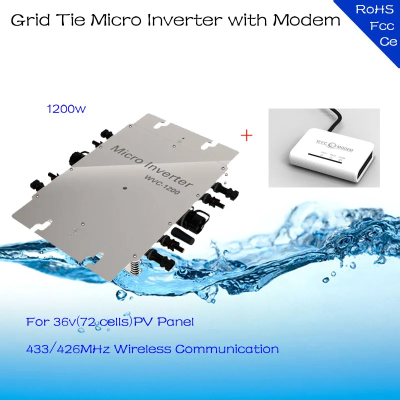 

Waterproof 1200W MPPT Grid Tie Micro Inverter & Modem with 433/462MHz Wireless Communication Function 22-50VDC to AC110V/220V