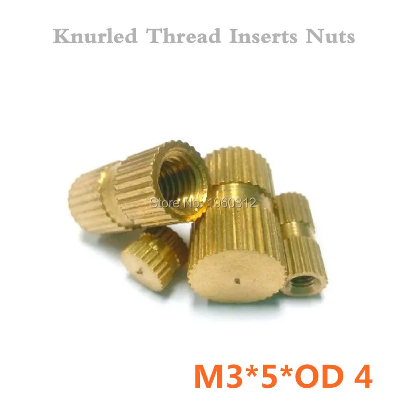 1000pcs /lot M3 x 5mm x OD 4mm Injection Molding Brass Solid Knurled