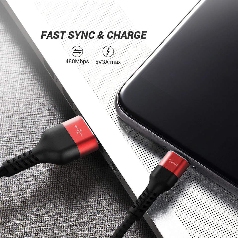QGeeM المصغّر USB كابل 2.4A النايلون سريع تهمة USB كابل بيانات لسامسونج Xiaomi LG اللوحي شاحن هاتف محمول يعمل بنظام تشغيل أندرويد USB كابل شحن