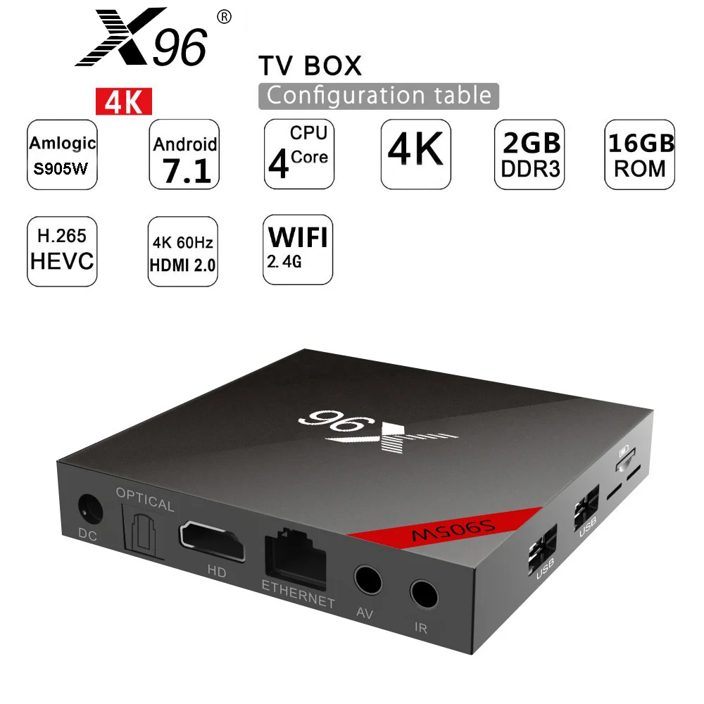 Горячее предложение! Распродажа! X96 Android 7,1 Smart tv BOX четырехъядерный HD2.0 4K* 2k Amlogic S905W с bluetooth-подключением+ ИК-пульт дистанционного управления