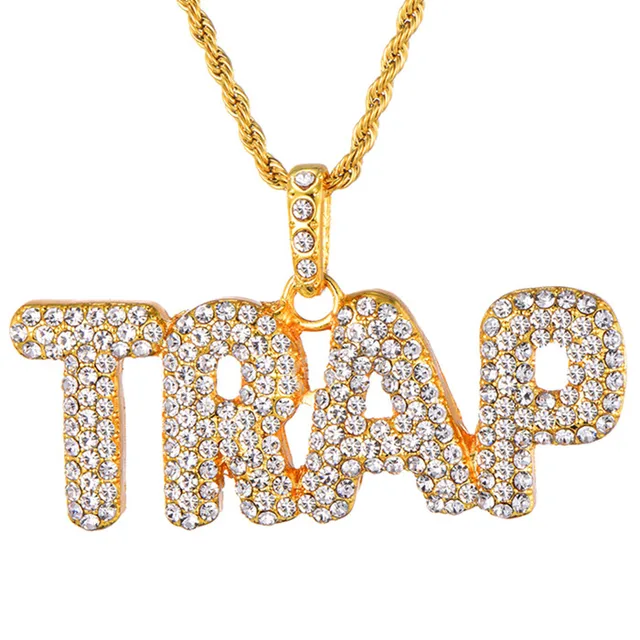 Collares letras TRAP de zirconia brillante Collares con cadena de cuerda trenzada Collares para hombres rapero Hip Hop joyería|Collares colgantes| - AliExpress
