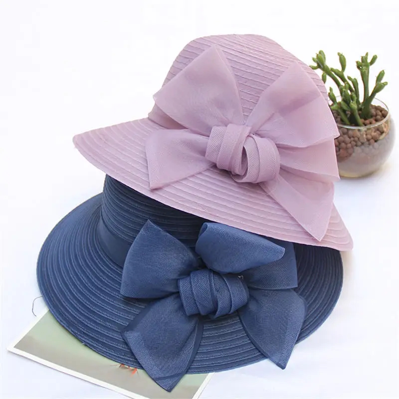 Kajeer шляпа от солнца с широкими полями и однотонным бантом для женщин, летняя пляжная кепка с цветочным принтом, женские вечерние кепки, регулируемые Свадебные шляпы