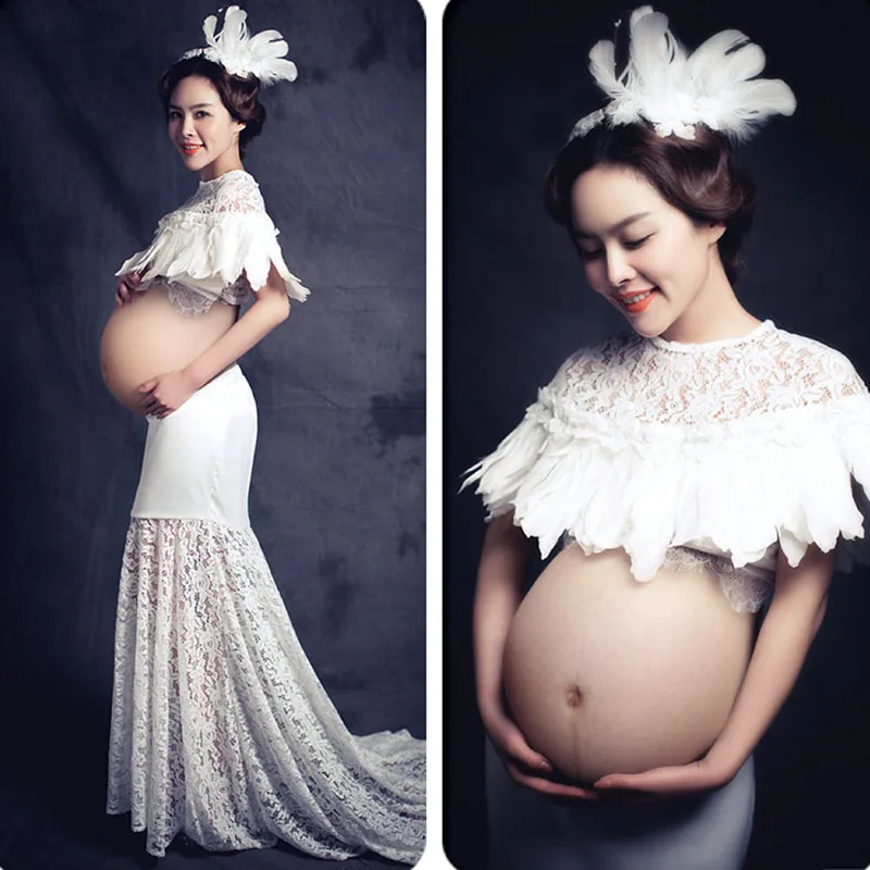 

Maternity Dresses For Photo Shoot Feather Top Sets Pregnancy Dress Maternity Photography Props Gown Dresses For Pregnant Women