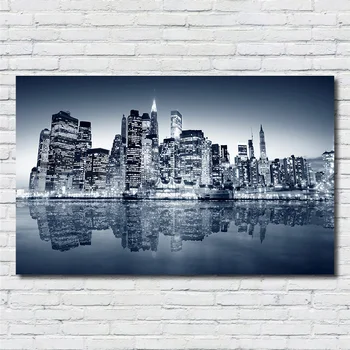 

Poster Canvas Wall Art Pictures Home Decor Night Skyline Reflection Painting Home Decor Kids Room scenery canvas painting R400