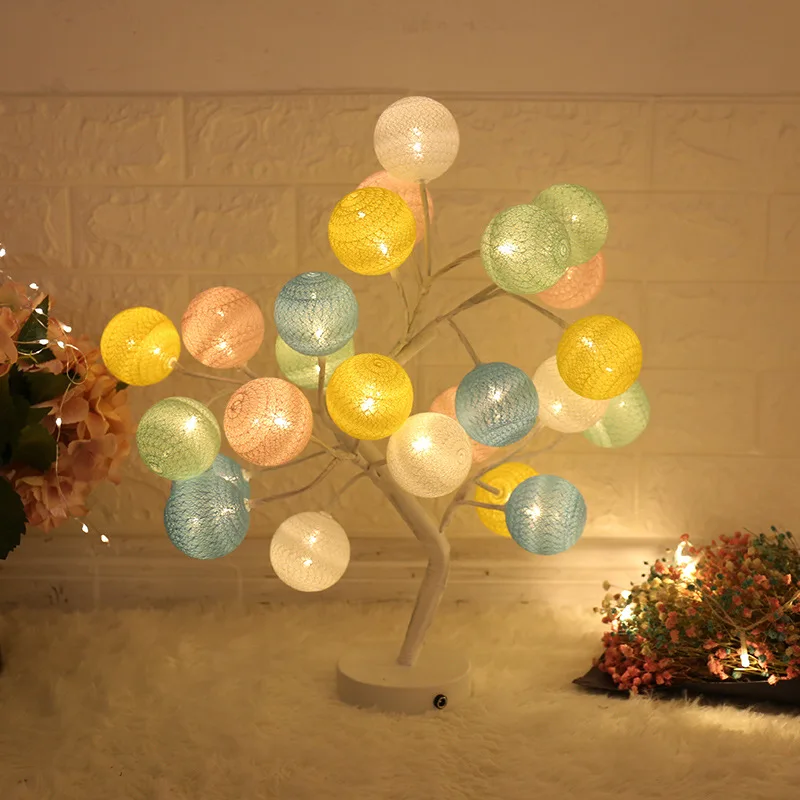 

Led cotton ball tree lamp, colored lamp bedside lamp USB girl heart room decoration desk lamp bedroom hostel romantic L70