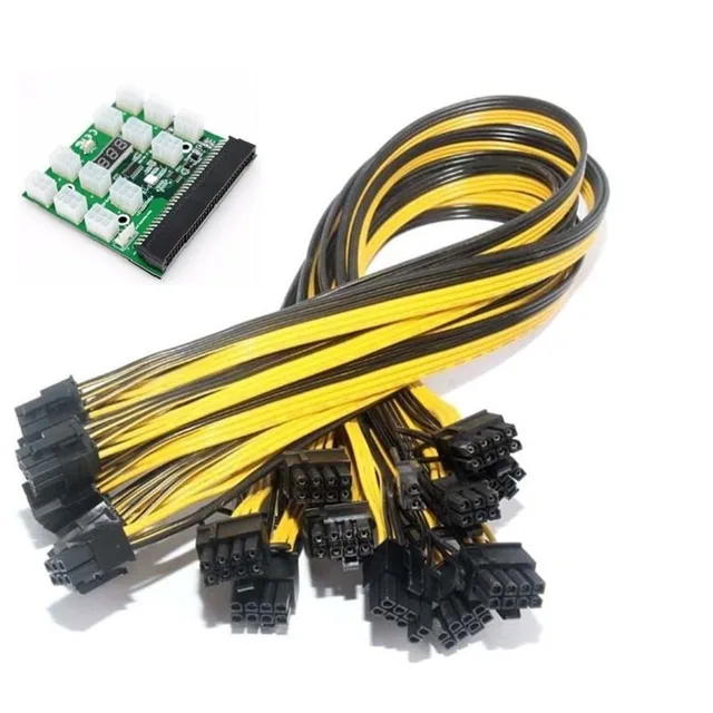 Best Price 1Pc 6Pin Server Power Converter Board (Button Switch) + 12Pcs 50CM 6+2 Pin Power Cable GPU PCI-E Male to Male Cord