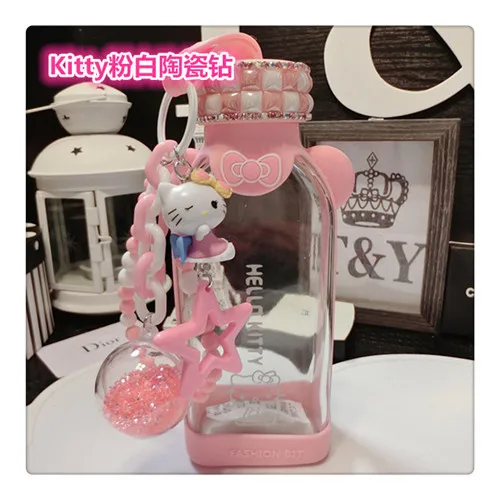 Kitty C 350 мл мультяшная кристальная бутылка для воды hello kitty с бриллиантами, детская Квадратная бутылка для воды против борьбы, стеклянная плоская чашка для воды Jingle Cat - Цвет: Kitty C