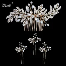 Miallo, новейшая расческа для волос с жемчужинами+ 3 шпильки для невесты, свадебная инкрустация хрустальными листьями, ювелирные изделия для волос для женщин