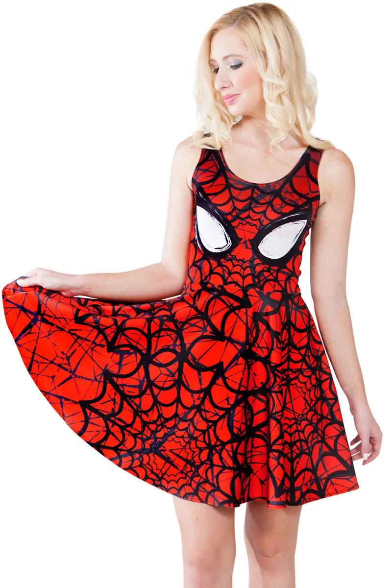 

NEW 1128 cheap Women 3D printing DC COMIC spider man elastic summer sexy Girl skater one-piece vest pleated dress