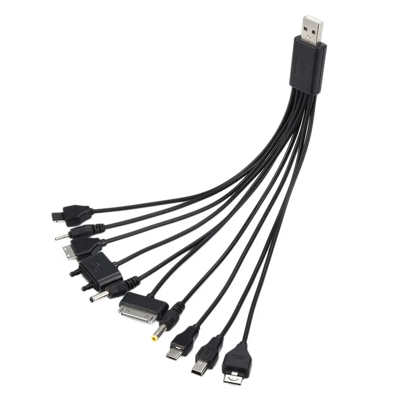 Универсальный черный USB кабель 10 в 1 для быстрой зарядки с несколькими разъемами