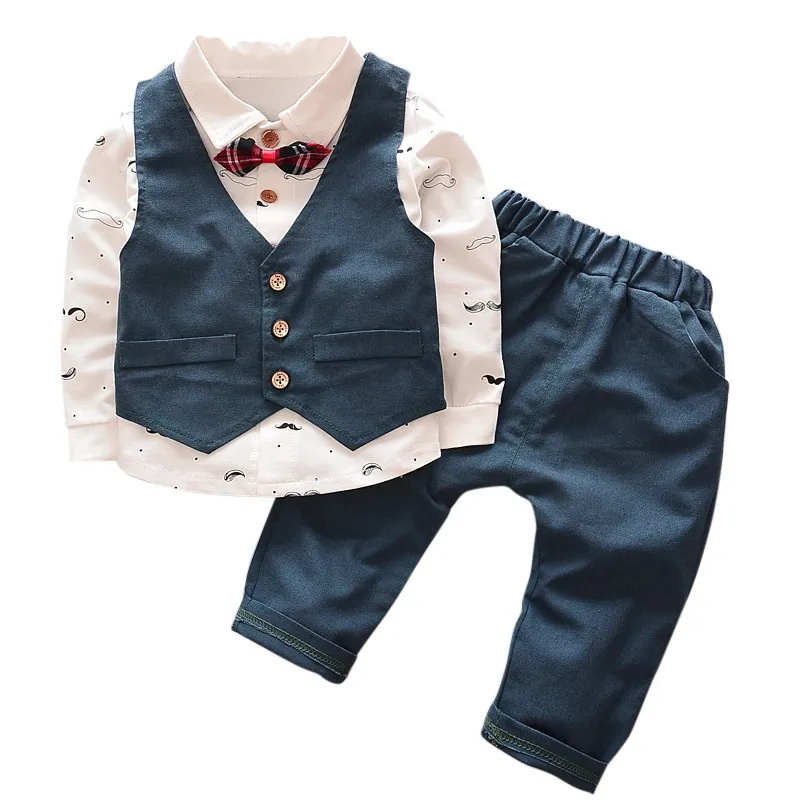 Осенний комплект одежды с длинными рукавами для новорожденных, модный жилет с длинными рукавами в британском стиле для маленьких джентльменов 3 комплекта модной детской одежды
