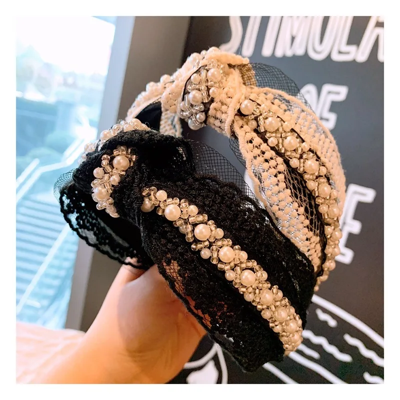 

New 2019 sweet wind wind bud silk gauze nail bead width border sliding contracted hair hoop wide-brimmed head hoop hot style