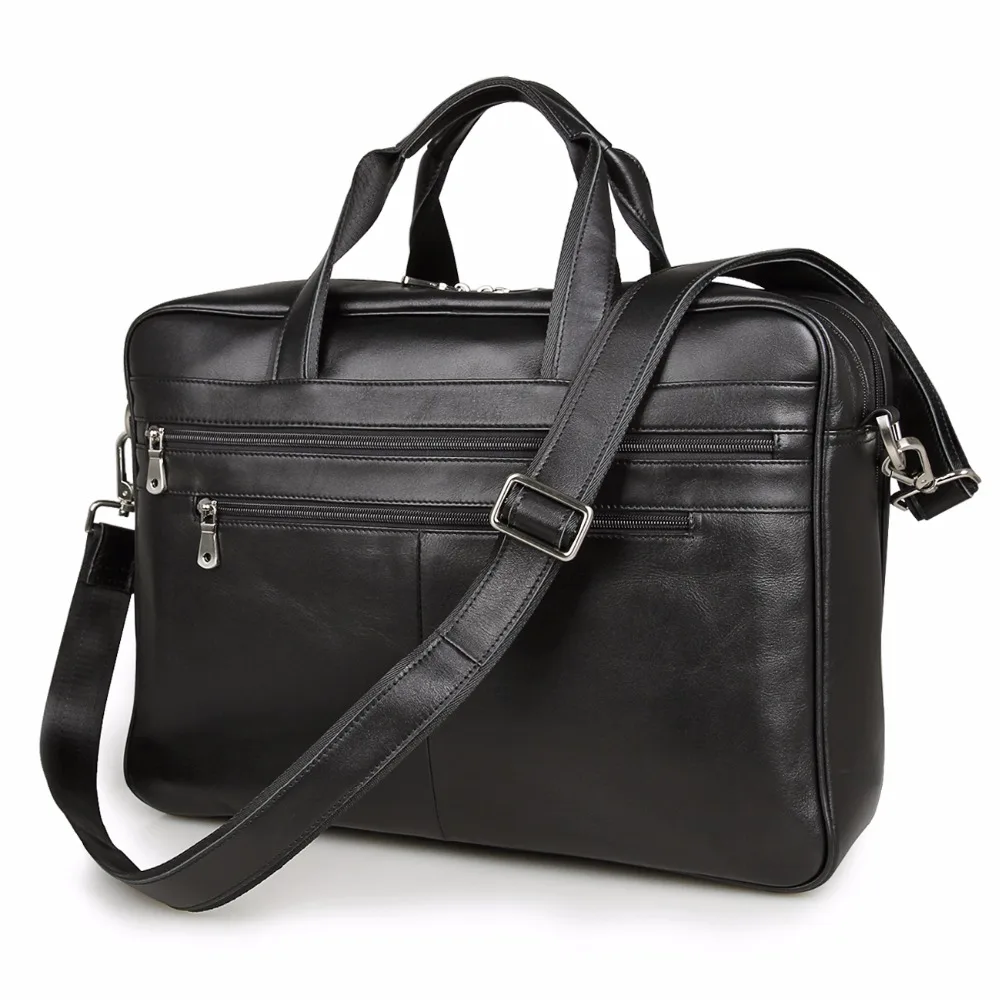 

100% Genuine Leather Briefcase Laptop Bag Black Business Top Handle Men's Handbag 7319