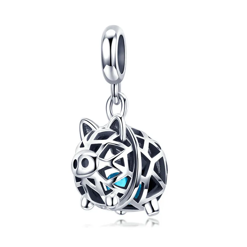 

925 Sterling Silver Beads fit Pandora Charms Silver 925 Original Bracelet Crystal Pig Animal Pendant Beads for Jewelry Making