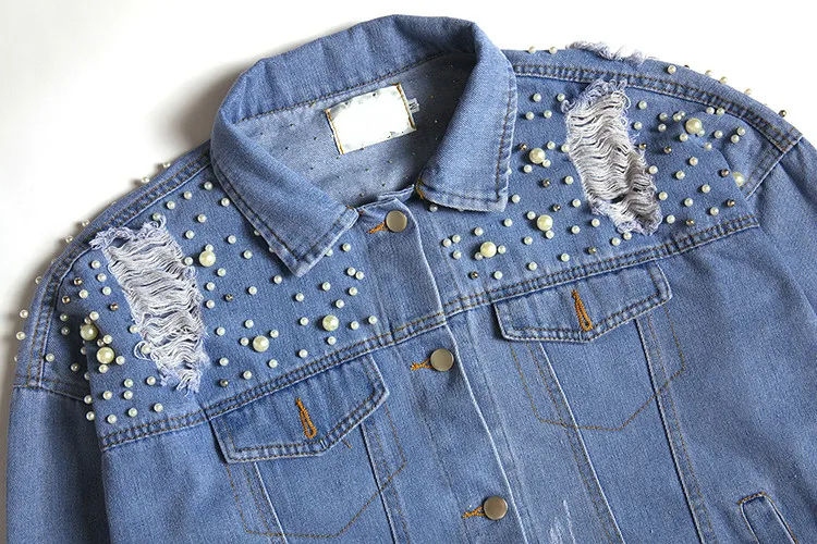 Unicorn Pearls Ripped Denim Jacket -Unicorn Fashion