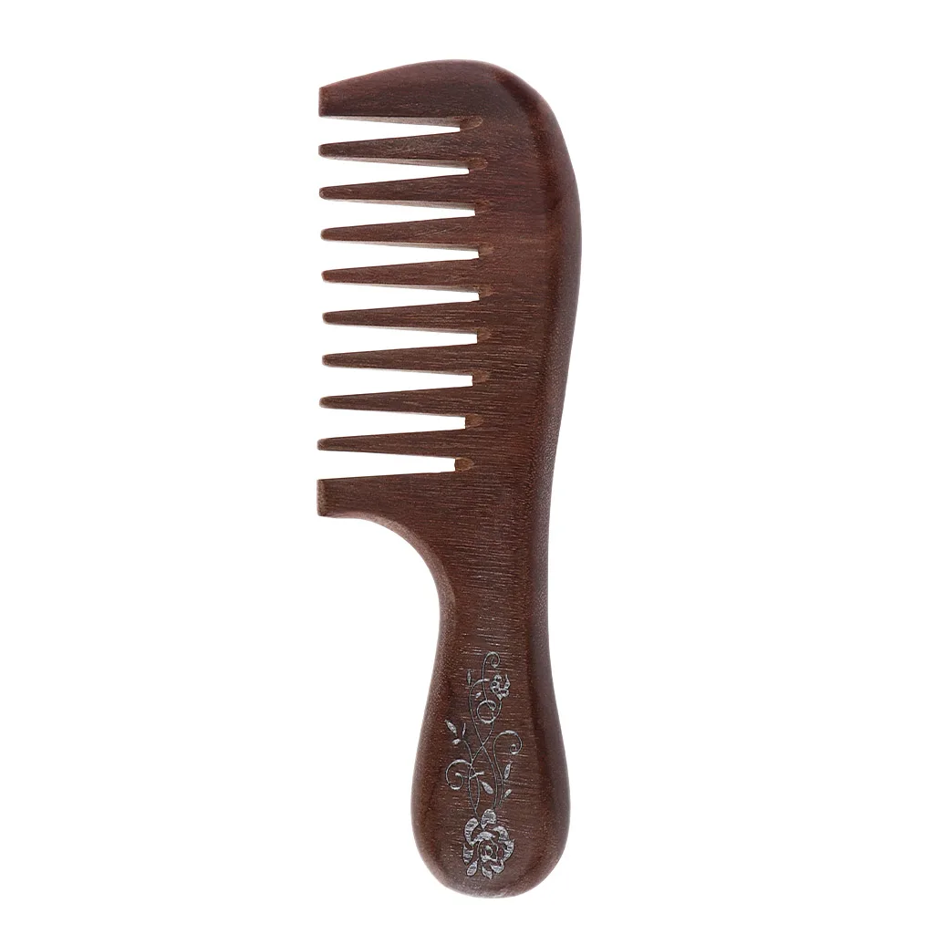 Wide Tooth Detangling Comb No-static Natural Wooden Comb for Curly Wavy Straight Dry Wet Thick or Fine Hair