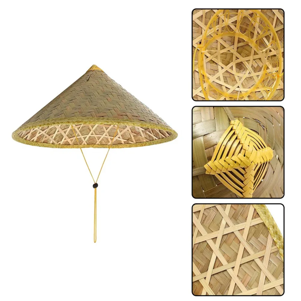 

Chinese Style Bamboo Rattan Hats Retro Handmade Weave Straw Hat Tourism Rain Cap Dance props Cone Fishing Sunshade Fisherman Hat