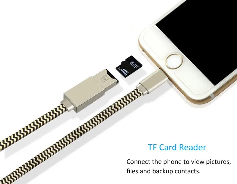 

2 IN 1 USB Cable OTG TF Card Reader 2.4A Fast Charging APP IUsb For Iphone 5 5S 5C 6 6S Se 7 Plus Ipad air Charger Wire
