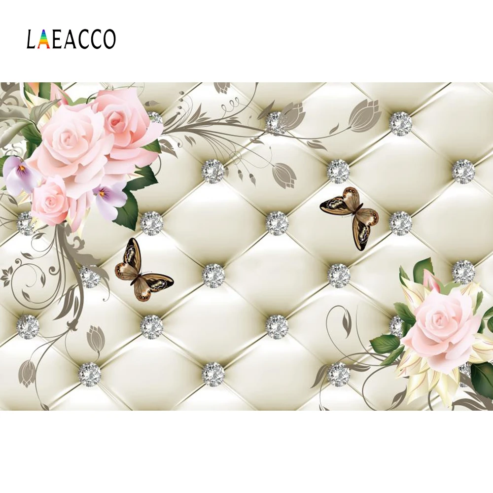  Laeacco Floral Headboard Bed Diamond Pattern Flowers Butterfly Scene Photographic Backgrounds Photo