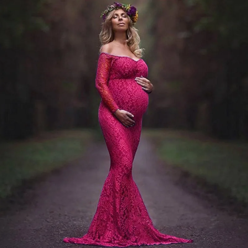 Модное платье для беременных для фотосессии платье для беременных без Плеч кружевное нарядное Сексуальное Женское Платье для беременных