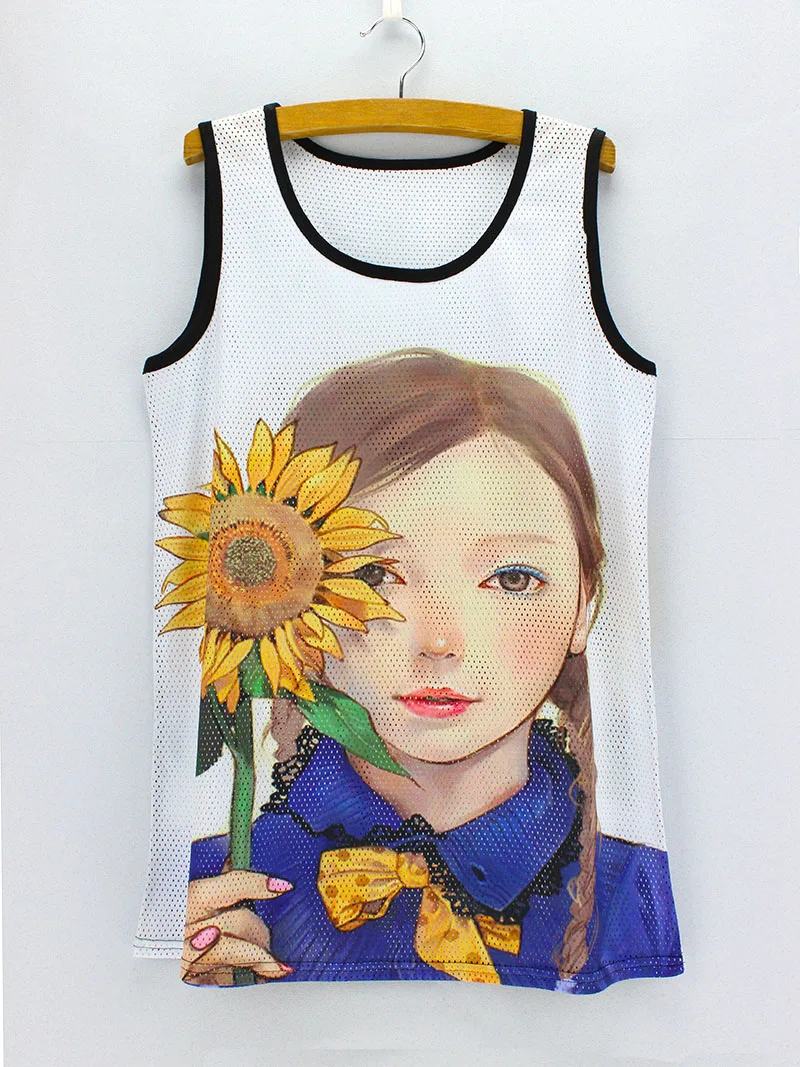 

Character Sunflower girl printing Tops & Tees women summer Tanks & Camis 2016 fashion causal tank top low price wholesale