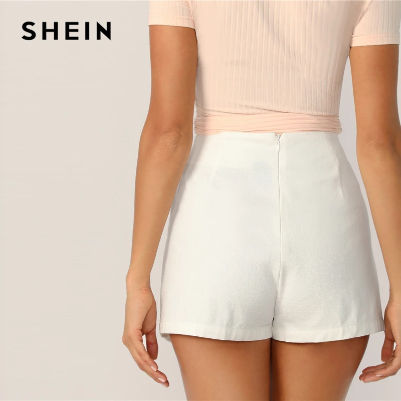 SHEIN цельная юбка-шорты с молнией сзади белые шорты весна лето осень элегантные женские шорты со средней талией