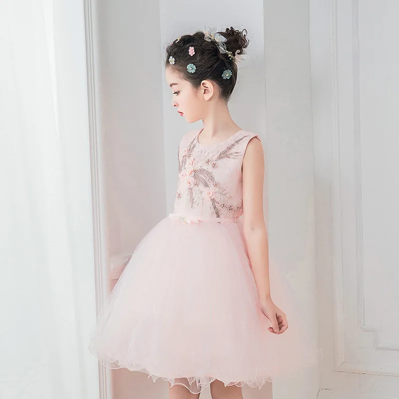 Праздничное детское платье розового цвета для девочки элегантное Цветочное
