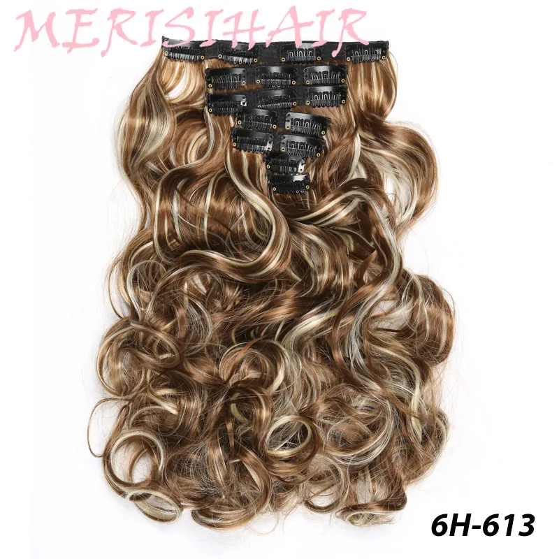 MERISIHAIR 16 заколки для волос наращивание волос высокотемпературное волокно синтез подходит для женских волос натуральные волнистые волосы кусок - Цвет: P1B/27