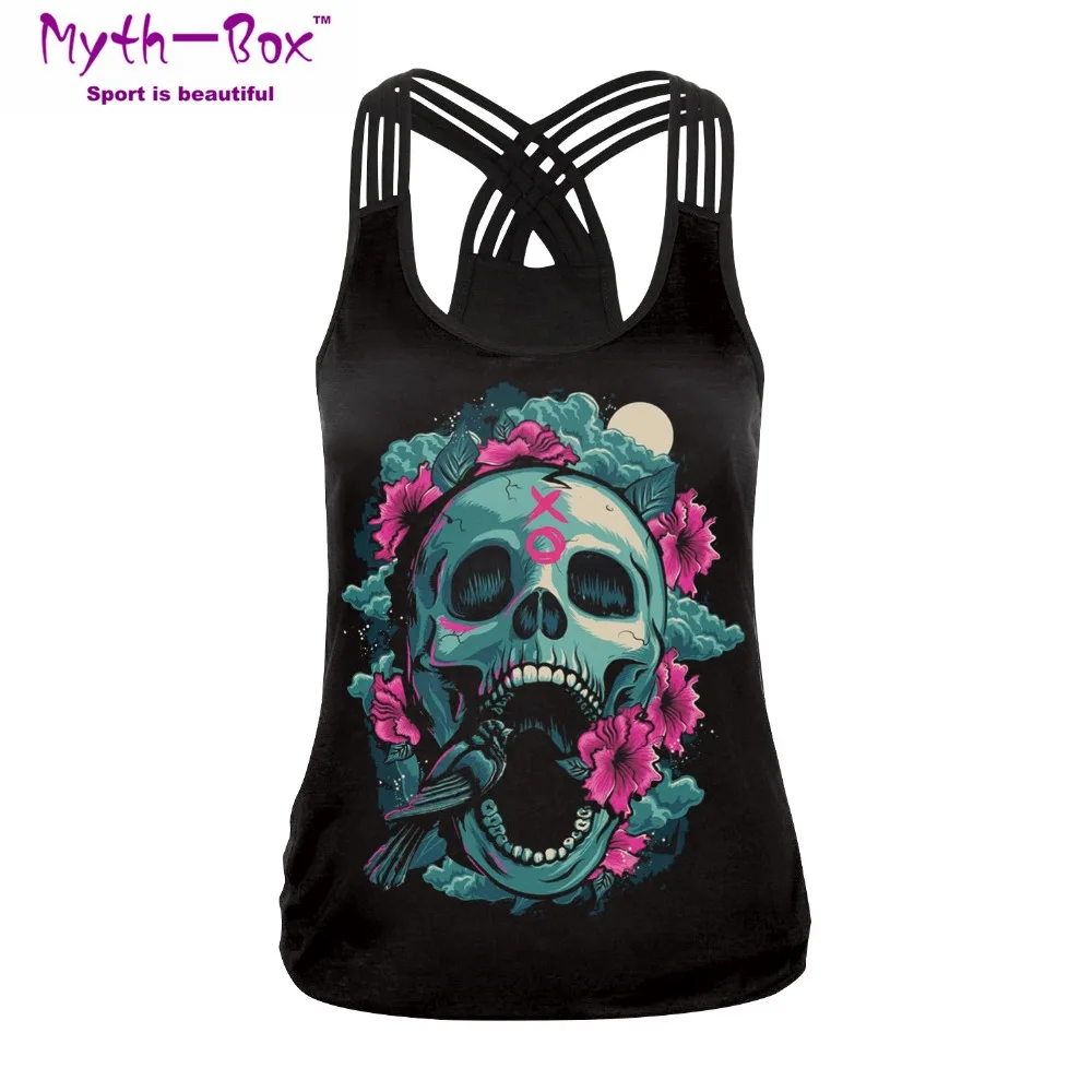 Женская спортивная рубашка с принтом черепа майка для йоги бега фитнеса без