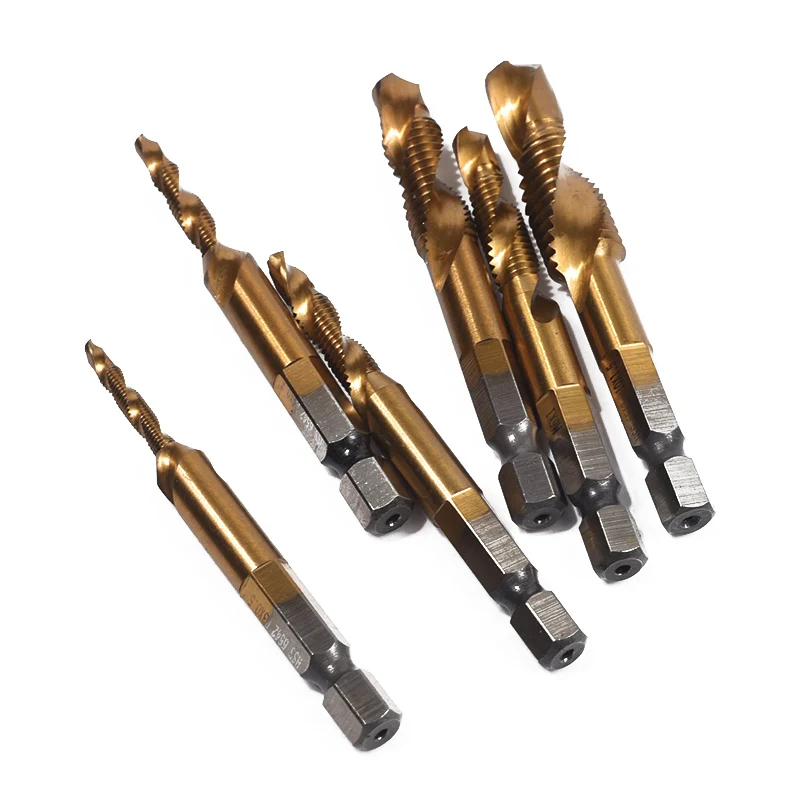 

1/6Pcs Metric Thread Drill Tap Bits Titanium Coated HSS 1/4" Hex Shank Bits Set QJS Shop