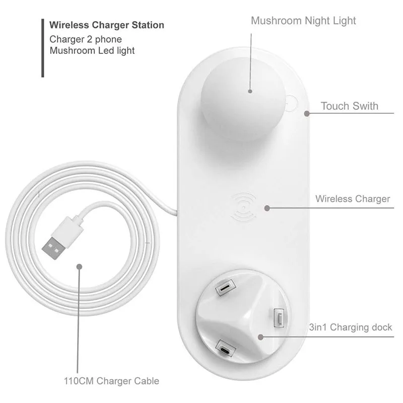 QI mobile phone wireless charging small table lamp charger for Samsung Huawei Iphone XS XR 7 8Plus Fast Phone Charger